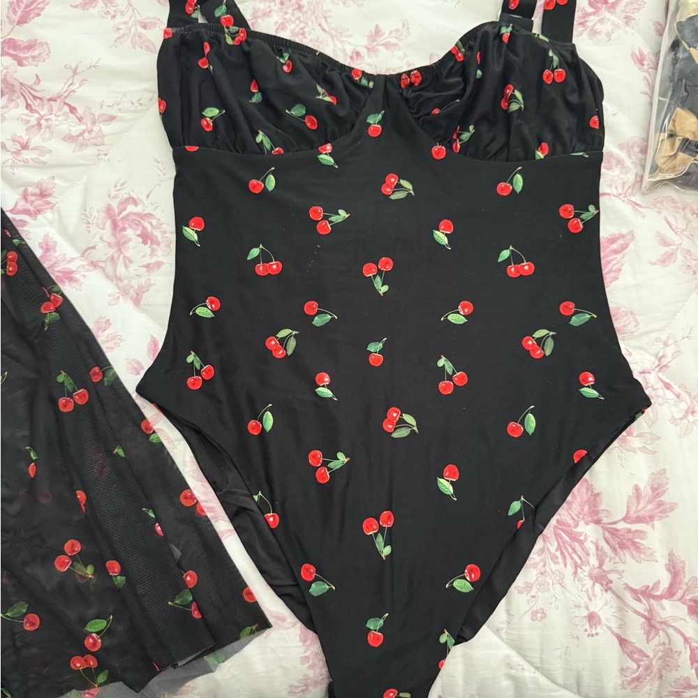 WeWoreWhat Black Cherry-Print One-Piece Swimsuit